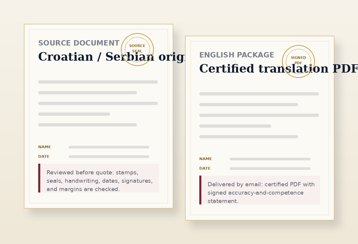 Illustration of source document reviewed before certified English translation delivery